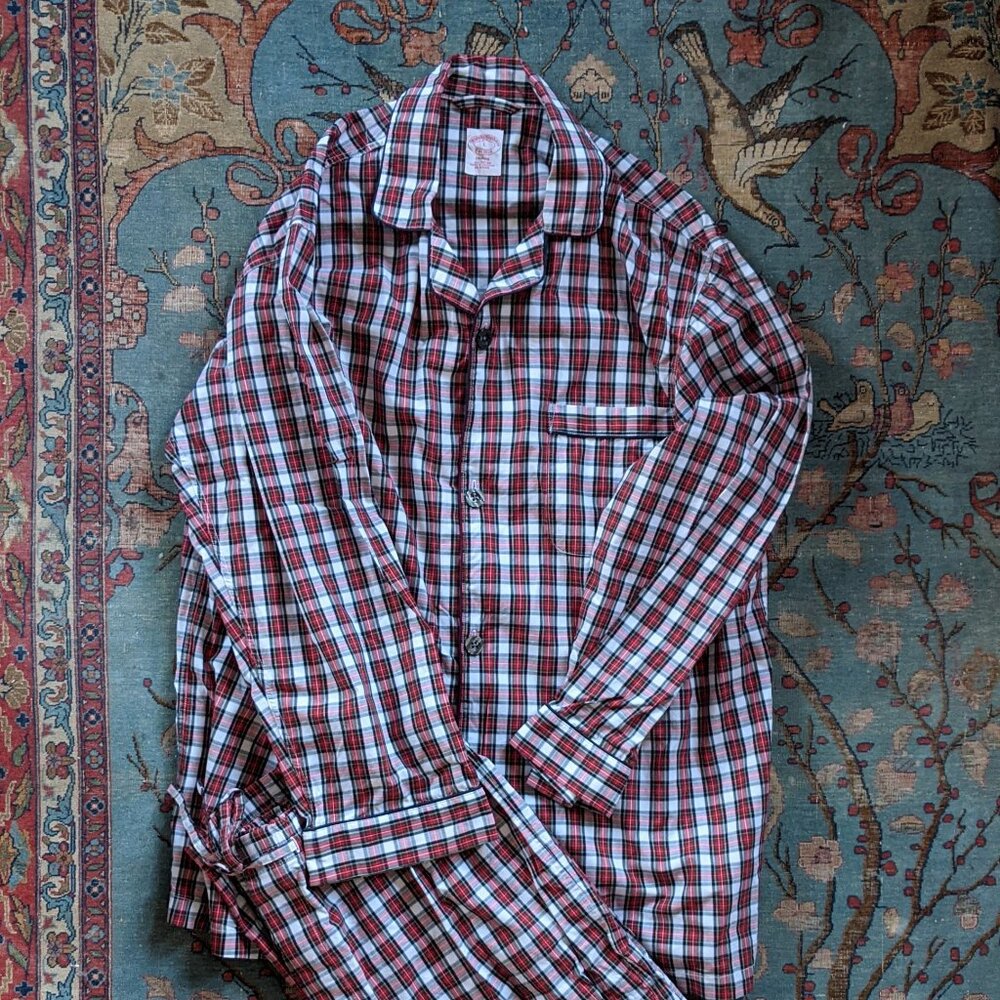 Brooks Brothers cotton pajama set red green white Dress Stewart tartan plaid L
